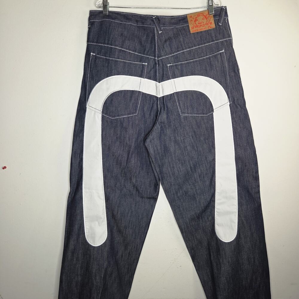 Evisu Genes Jeans 36x34 Baggy Dark Raw Denim Big White Seagull Daicock Y2K Pakis